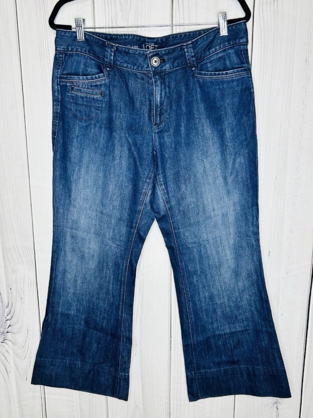 Ann Taylor Loft Curvy Flare Trouser Jeans Womens Sz 12 (32x27) Blue Mid-Rise